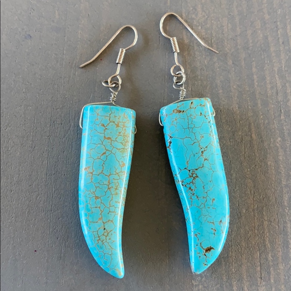 Turquoise tusk shape drop earrings. Brand new.